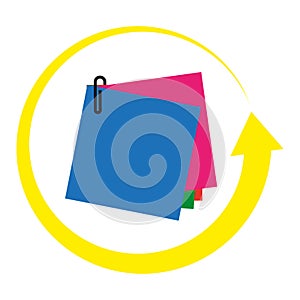 colored sheets yellow arrow. Vector illustration.