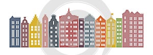 Colored silhouettes of European houses standing in a row