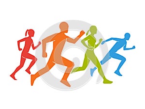 Colored silhouettes of runners. Flat figures marathoner.