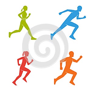 Colored silhouettes of runners. Flat figures marathoner.