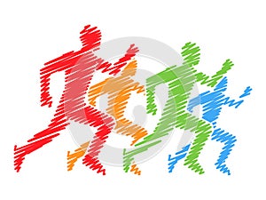 Colored silhouettes of runners. Vector running and marathon logo