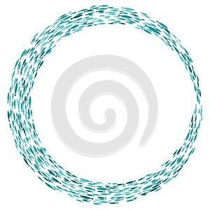 Colored silhouettes school of fish. A group of silhouette fish swim in a circle. Marine life. Vector illustration. Logo