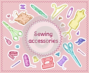 Colored Sketch Sewing Tools Set