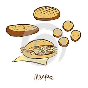 Colored sketches of Arepa bread photo