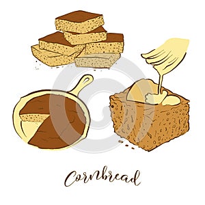 Colored sketches of Cornbread bread