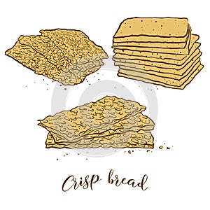 Colored sketches of Crisp bread bread