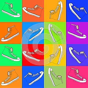 Colored sneakers vector set