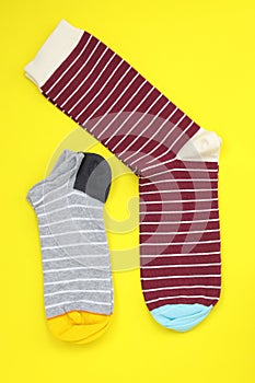 Colored socks for sports. Short striped toe and long striped