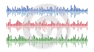 Colored sound wave bars set. Music, podcast, audio track samples or voice messages. Equaliser elements collection