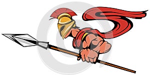 Colored spartan warrior with a spear in his hand, suitable as logo or team mascot.