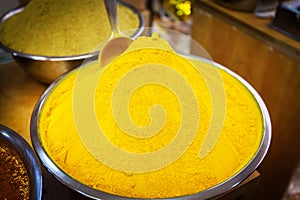 Colored spices on the Mahane Yehuda Market in Jerusalem.