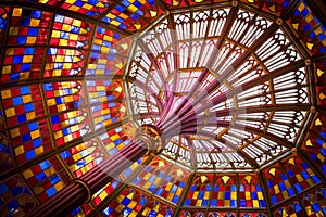 Colored stained glass ceiling in Old Louisiana State Capitol