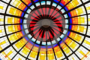 Colored stained glass on a round dome photo