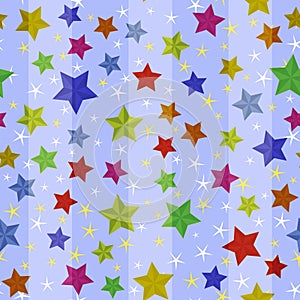 Colored stars on a blue background with transparent vertical stripes