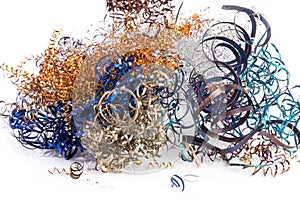 Colored steel shavings after turning