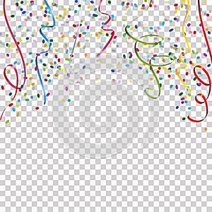 colored streamers and confetti background with vector transparency