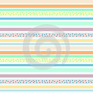 Colored stripes with polka dots on a solid background