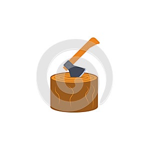 colored stump and ax illustration. Element of construction tools for mobile concept and web apps. Detailed stump and ax illustrati