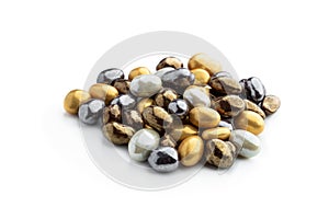 Colored sugared almonds isolated on white background