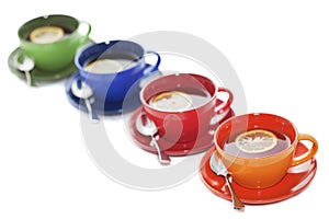 Colored tea cups