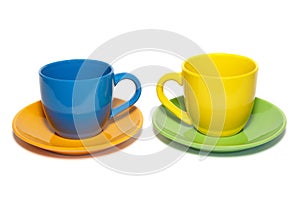 Colored teacups and saucers