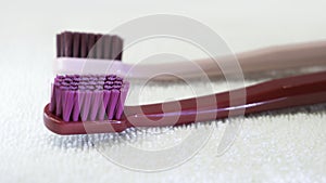 Colored Tooth brushes on the white background.