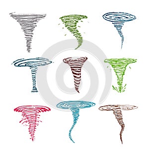 Colored tornadoes set . Vector .