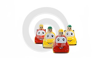 Colored toy cars isolated on wthite photo