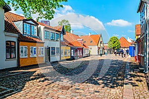 Colored traditional houses in old town of Odense, Denmark