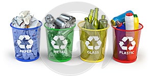 Colored trash bins for recycle paper, plastic, glass and metal i