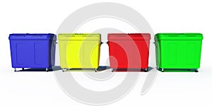 Colored trash recycling bins
