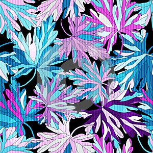 Colored tree leaves on a black background seamless pattern