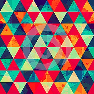 Colored triangle seamless pattern with blot effect