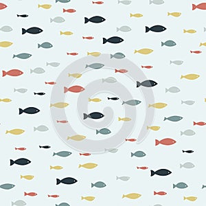 Colored tropical fish vector seamless pattern on a white background. Underwater world