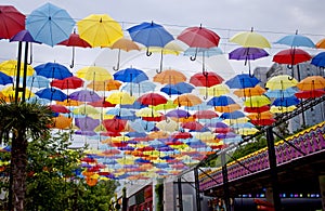 Colored umbrellas near lunapark in Odessa, Ukraine