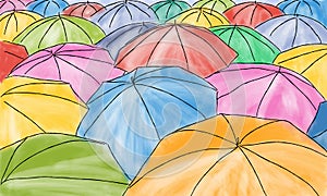 Colored umbrellas in the rain - pattern