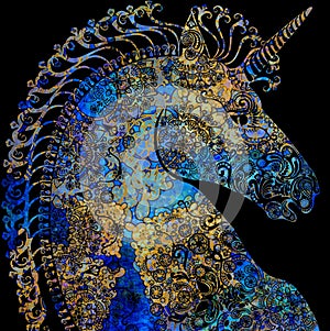 Colored unicorn on black background