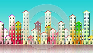 Colored urban agglomeration of a suburb - concept illustration against a blue background