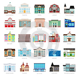 Colored urban government building icons