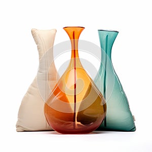 Colored Vase With Cushion: Elongated Forms And Soft Light