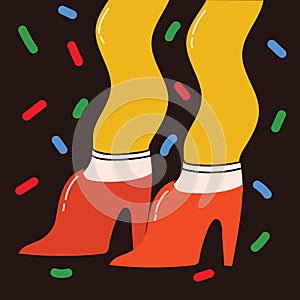 Colored Vector illustartion of crazy lady legs for posters in Cartoon Flat design. Hand drawn Abstract shape, face