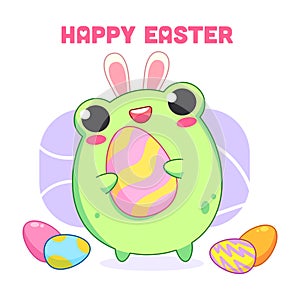 Colored vector illustration with frog in Easter style
