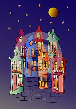 Colored vector illustration of funny houses in the Dutch style