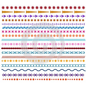 Colored vector line borders. Pattern brushes or frame design elements