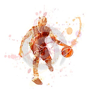 Colored vector silhouette of basketball player with ball