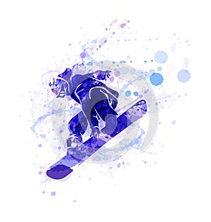 Colored vector silhouette snowboarder