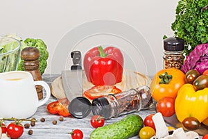 Colored vegetables and different greenery