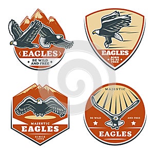 Colored Vintage American Eagles Emblems Set