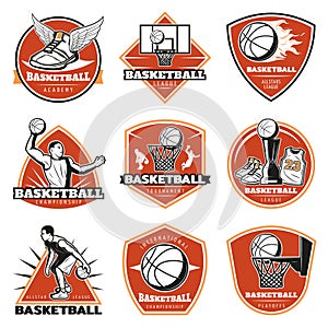Colored Vintage Basketball Labels Set