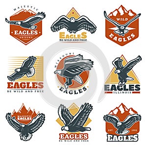 Colored Vintage Beautiful Eagles Labels Set